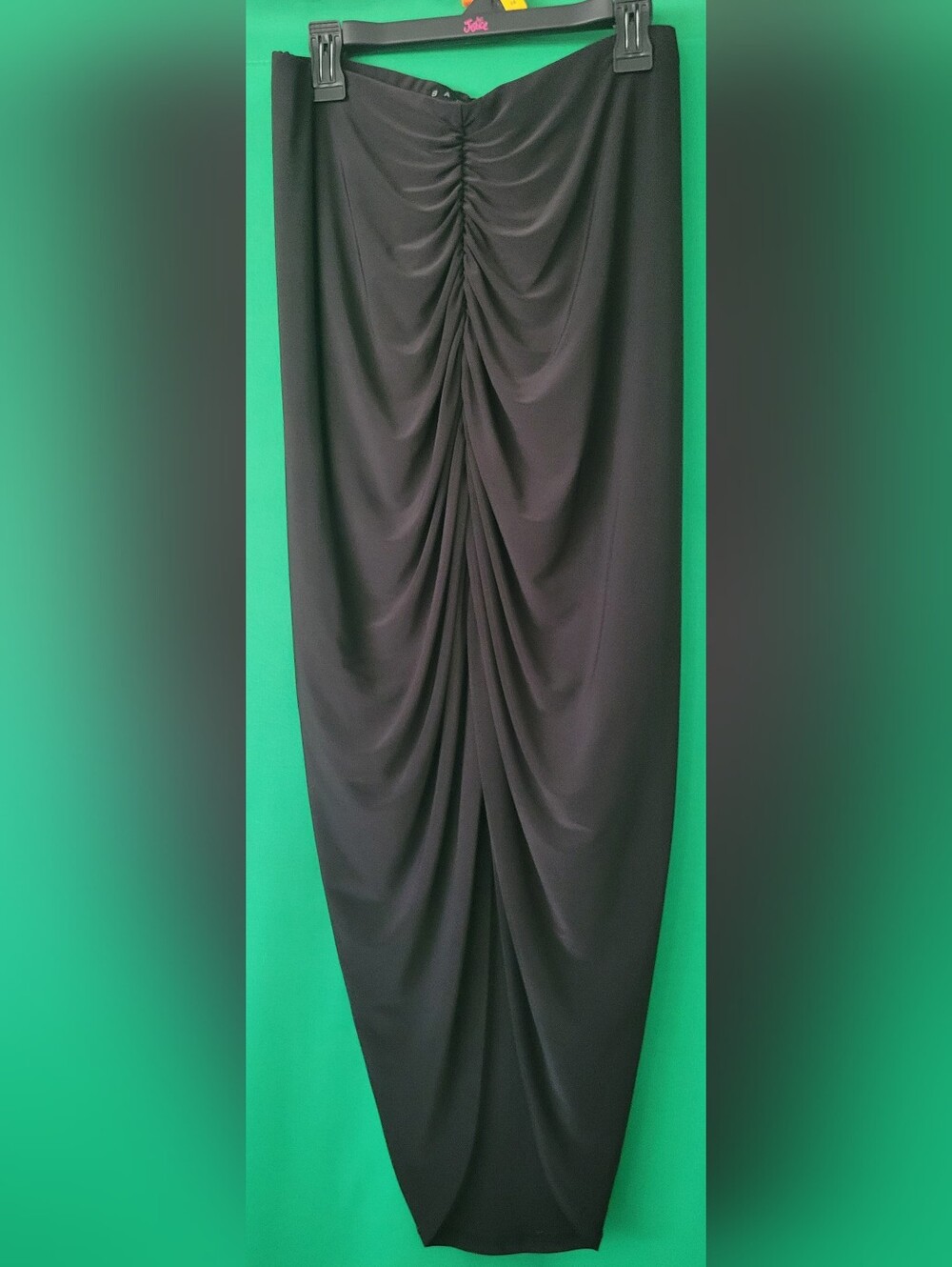 Sabora Black Ruched Draped Bodycon Mini Fitted Dress Sz M Stretchy Prom Midi